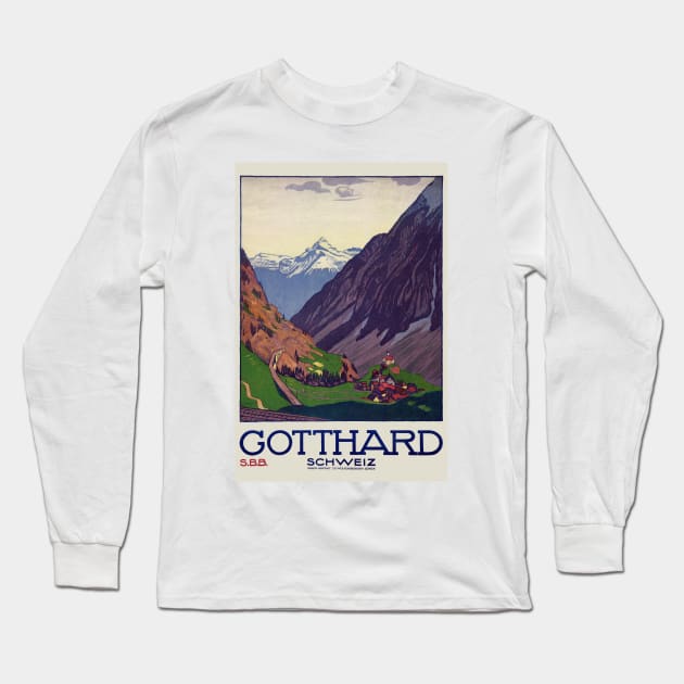 Gotthard Schweiz Switzerland Vintage Poster 1914 Long Sleeve T-Shirt by vintagetreasure